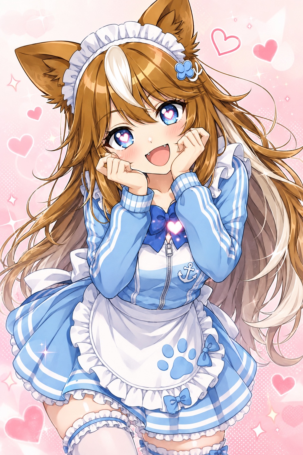ハートの瞳で頬に両手を添え、ときめくジャージメイド姿のさたなちゃん