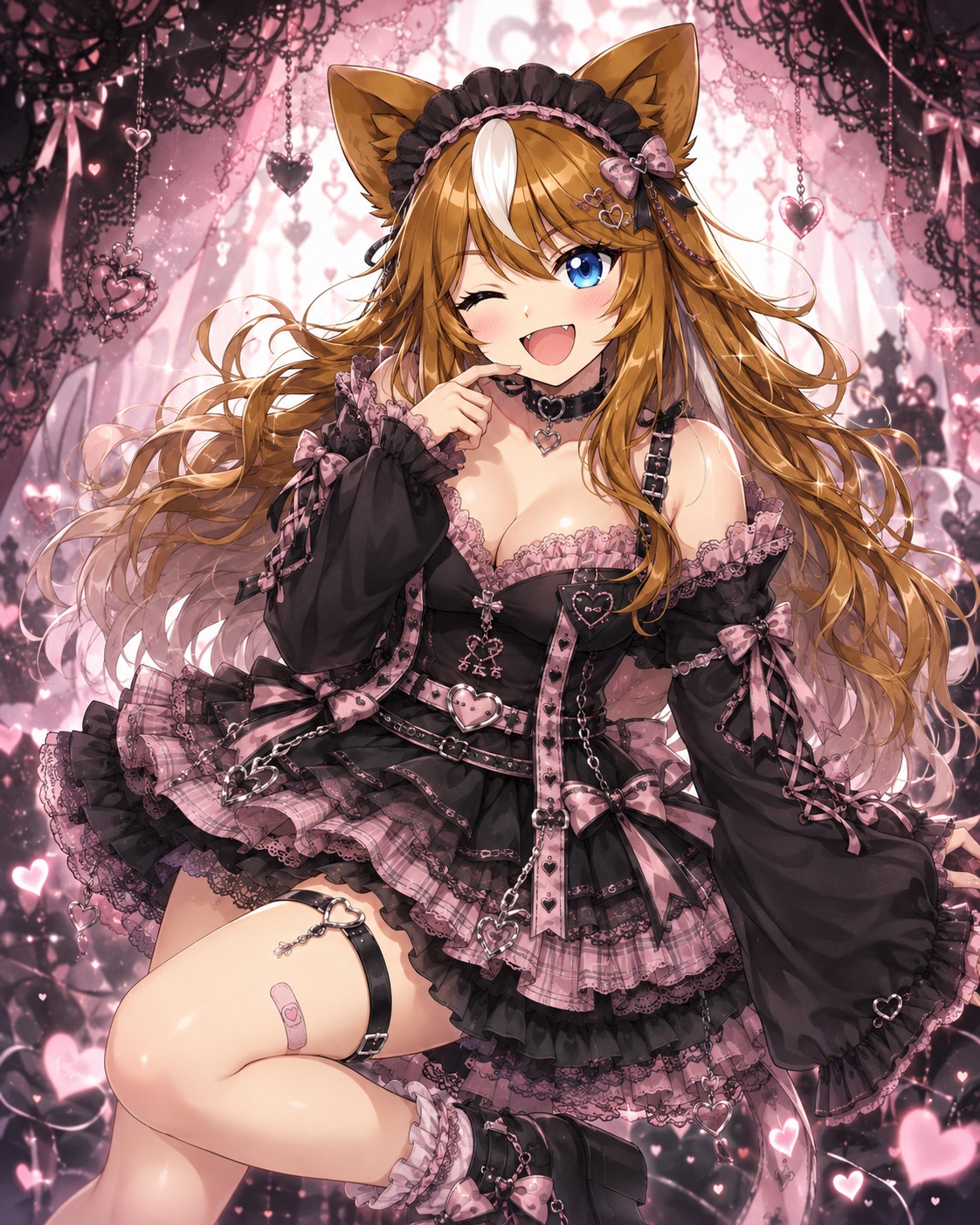 ピンクと黒のゴシック衣装でウインクするさたなちゃん