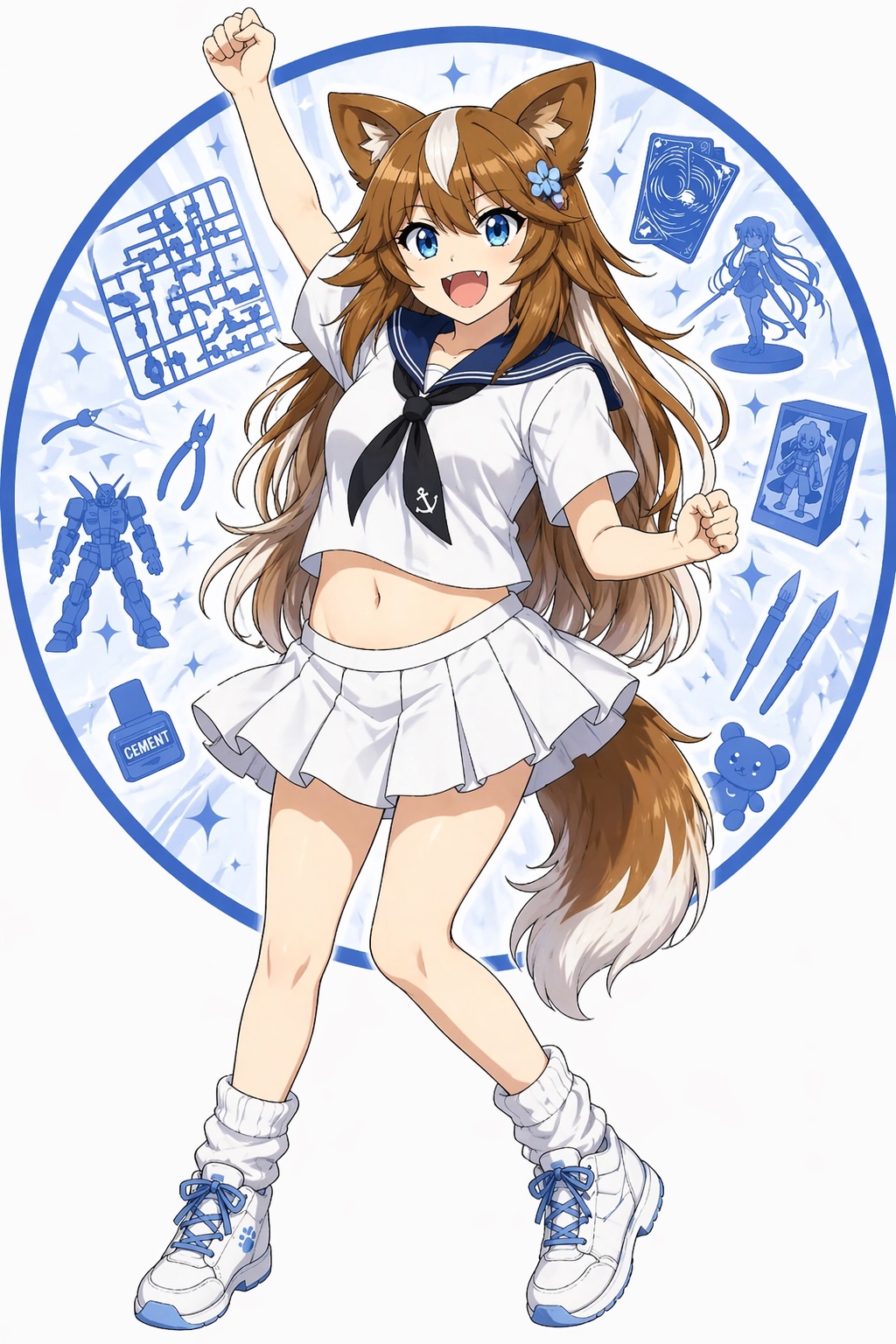 白い夏用セーラー服で元気にポーズを取るさたなちゃん
